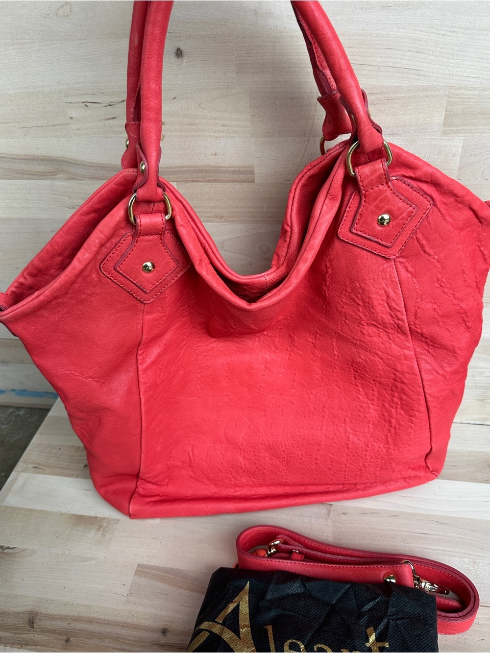 VTG Red Leather Tote Handbag